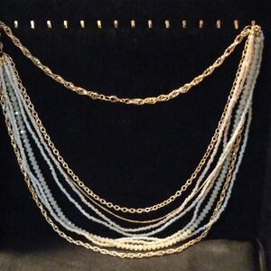 Loft. Elegant Gold and Coral and moonstone like beaded Layered Necklace
